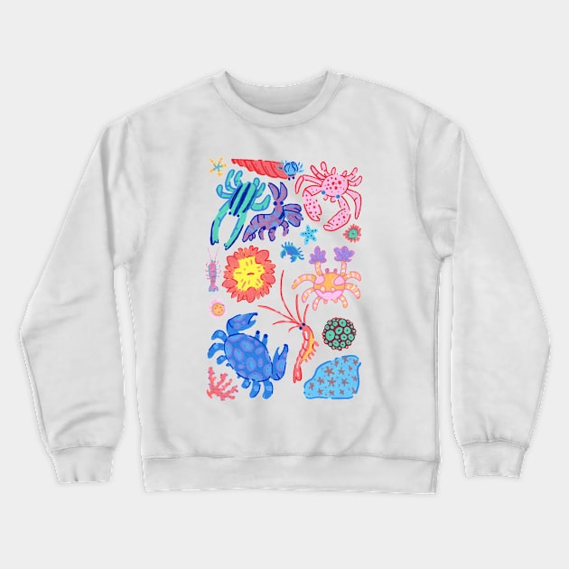 Pastel Corals, Crabs, and Shrimps Crewneck Sweatshirt by narwhalwall